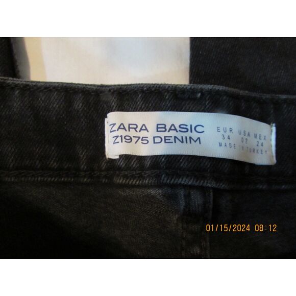 ZARA BLACK JEANS DENIM SIZE 2 STUDDED CUFFS Z1975 BASIC DEPT - Picture 3 of 9
